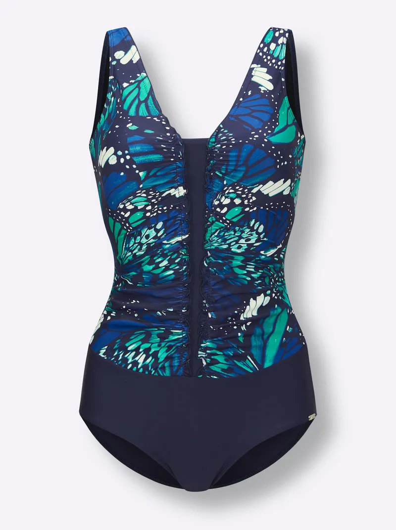 feel good Badeanzug marine-royalblau-bedruckt, Marine-royalblau-bedruckt, – Produktbild 1 von 2