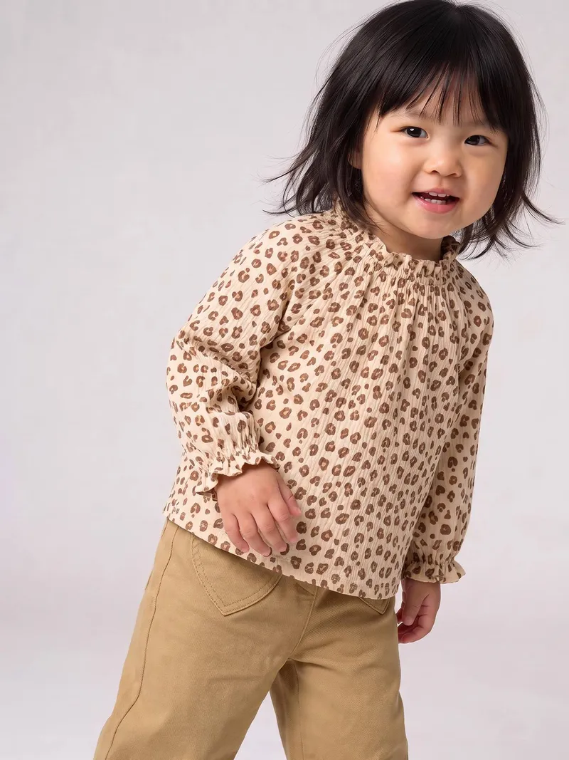 Vertbaudet Baby Shirt mit Rüschenkragen, Vanille leo, – Produktbild 1 von 4