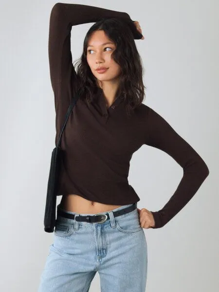 Honest Basics Honest Basics Damen Henley Langarmshirt aus Bio- und recycelter Baumwolle, Bear, – Produktbild 2 von 4