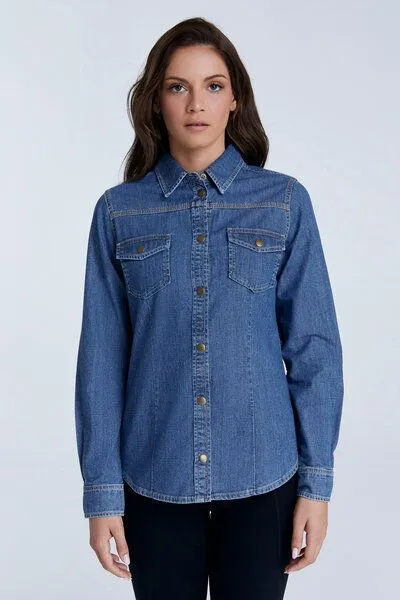 Evermind Evermind Jeanshemd - WA5022, Crystal blue, – Produktbild 1 von 4
