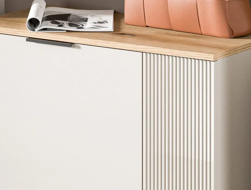 Inn.Furn Schuhbank Skid (Garderobenbank in Kaschmir Sand mit Eiche, 2-türig, 80 x 48 cm), mit viel Stauraum, Beige, – Produktbild 4 von 8