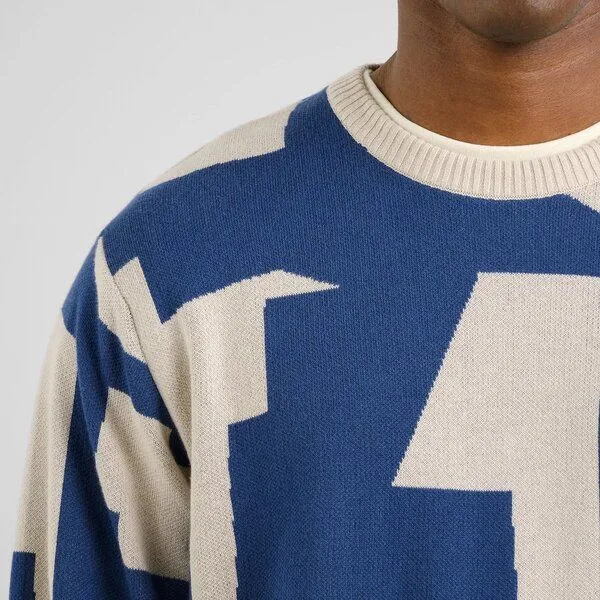 Dedicated DEDICATED Herren Strickpullover Sweater MORA Abstract Chaos, Blau weiß, – Produktbild 4 von 4
