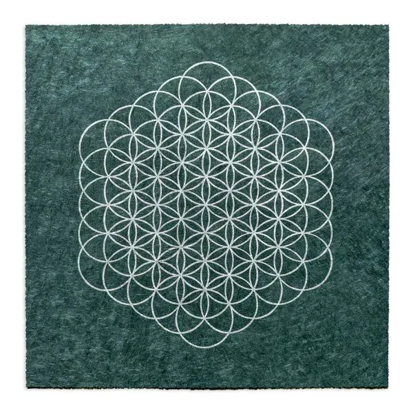 Veskor Cassiopeia Veskor Cassiopeia BLUME DES LEBENS Heilige Geometrie Linoldruck | 35 × 35 cm | Silber auf Smaragdgrün – Produktbild 1 von 4