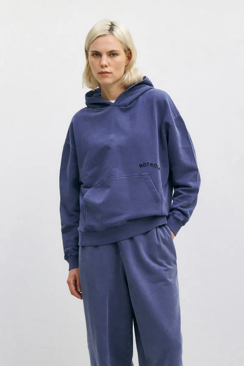 Rotholz Rotholz Damen vegan Hoodie Logo Washed Blau, Blau, – Produktbild 2 von 2