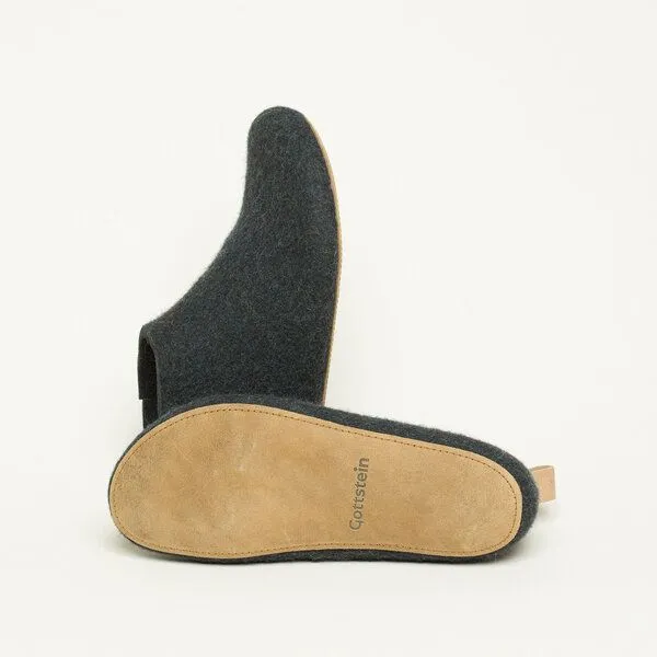 Magicfelt Magicfelt 743 Hüttenschuhe aus 100% Merino-Wolle Hausschuh für Damen & Herren Ledersohle, Graphite, – Produktbild 5 von 6