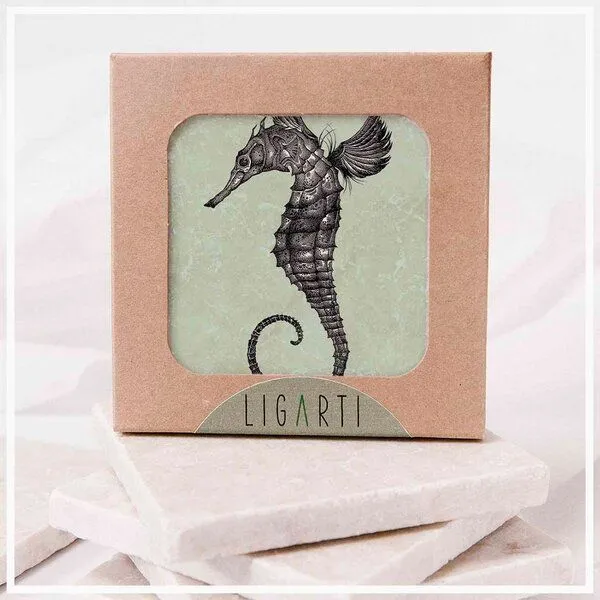 LIGARTI Fliesenuntersetzer »Seepferdchen« von LIGARTI | Design Untersetzer | Natursteinfliese – Produktbild 1 von 2