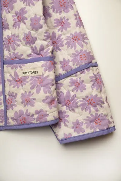 Kiwistories Gesteppte Wendejacke Leinen Viskose I made in Portugal I Print, Lila, – Produktbild 3 von 4