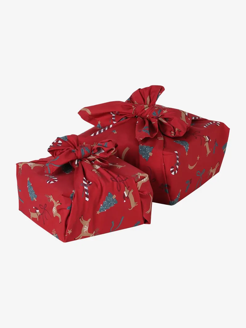 Vertbaudet 2er-Set Furoshiki-Geschenktücher mit Weihnachtsmotiv, Rot, – Produktbild 2 von 4