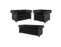 S-Style Möbel Polstergarnitur Chesterfield Jeff 3+2+1 aus veganem Leder mit Holzfüßen, (1x 3-Sitzer-Sofa, 1x 2-Sitzer-Sofa, 1x Sessel), mit Wellenfederung – Produktbild 1 von 1