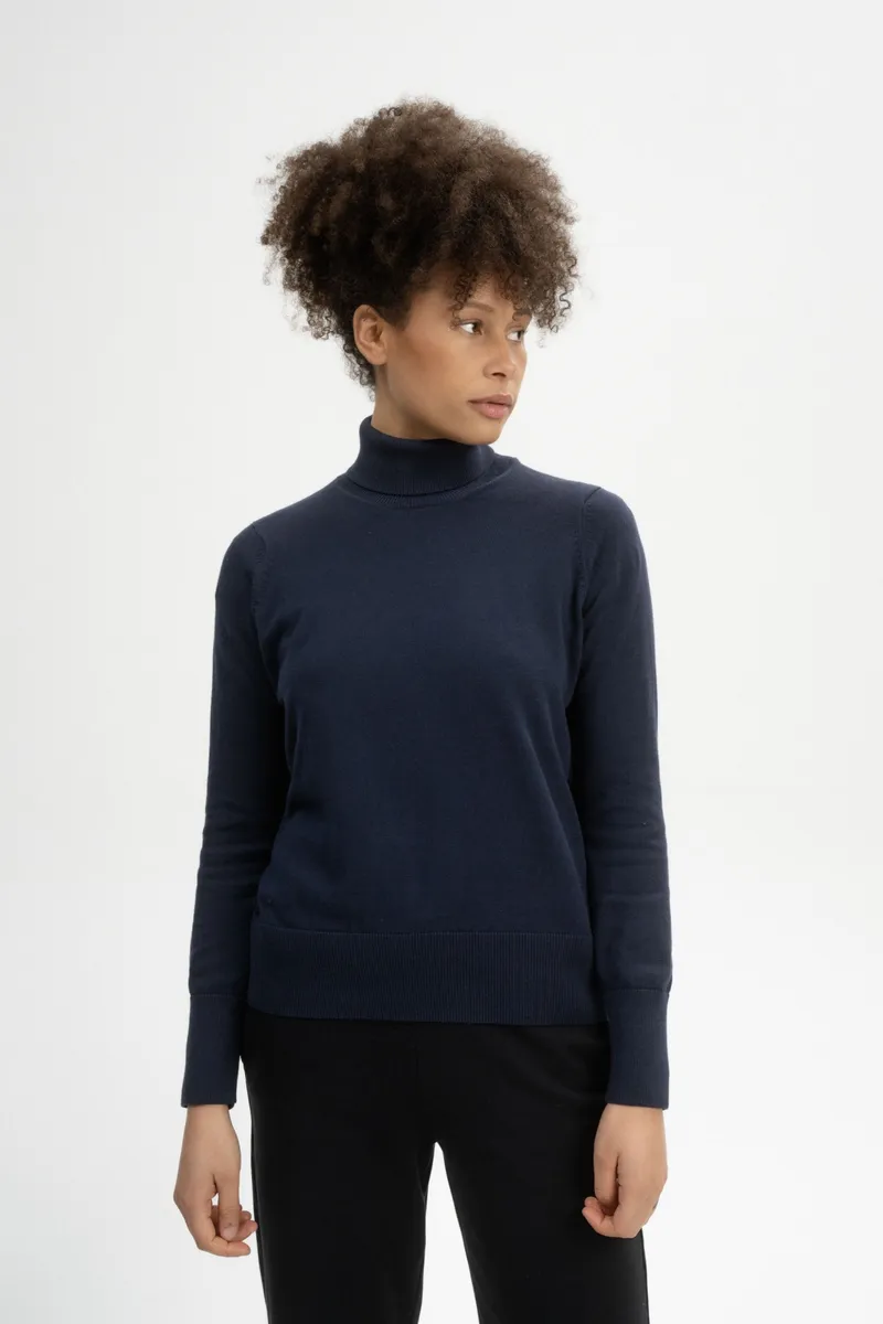 MELA MELA Damen vegan Feinstrick-Rollkragenpullover Mayura Marineblau, Extra dunkelblau, – Produktbild 2 von 2