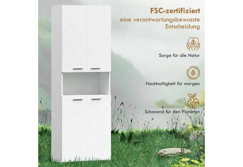 MC Star Hochschrank 174 cm hoher Badezimmerschrank mit ausklappbarem (Wäschekorb und Soft-Close-Türen, Weiß), Weiß, – Produktbild 2 von 4