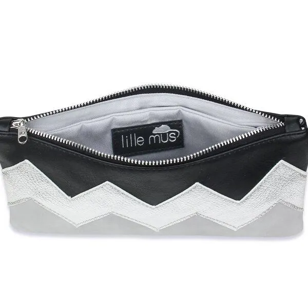 lille mus lille mus Zick-Zack-Clutch ZILIA mit Umhängekette, Schwarz/silber/hellgrau, – Produktbild 3 von 4