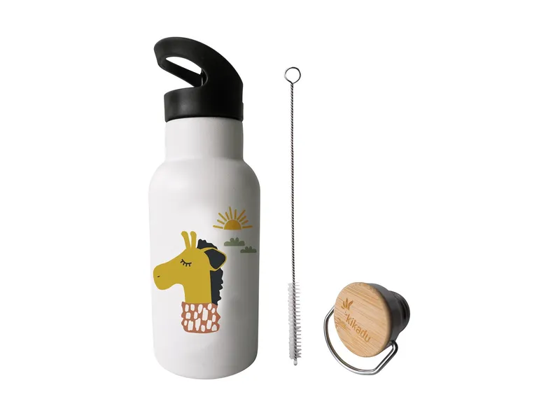Kikadu Kikadu Kinder Edelstahl Trinkflasche Giraffe Maße 20 x 7 cm, 350 ml, Natur, – Produktbild 1 von 2