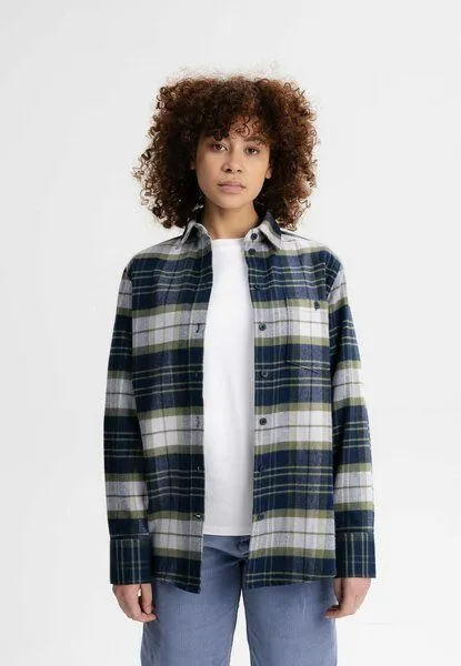 MELA Flanell Shirt AKHELA | von MELA | Fairtrade & GOTS zertifiziert, Navy / lavendel karo, – Produktbild 1 von 4