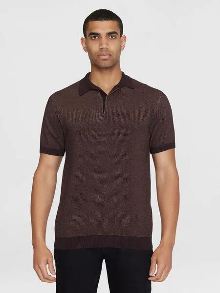KnowledgeCotton Apparel KnowledgeCotton Apparel Gestricktes Polohemd TWO TONED aus Bio-Baumwolle, Braun (chocolate malt), – Produktbild 1 von 3