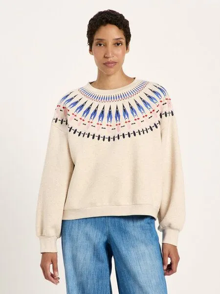 LANIUS LANIUS Statementsweatshirt aus Bio-Baumwolle (GOTS), Natur-creme-melange-multicolor, – Produktbild 1 von 4