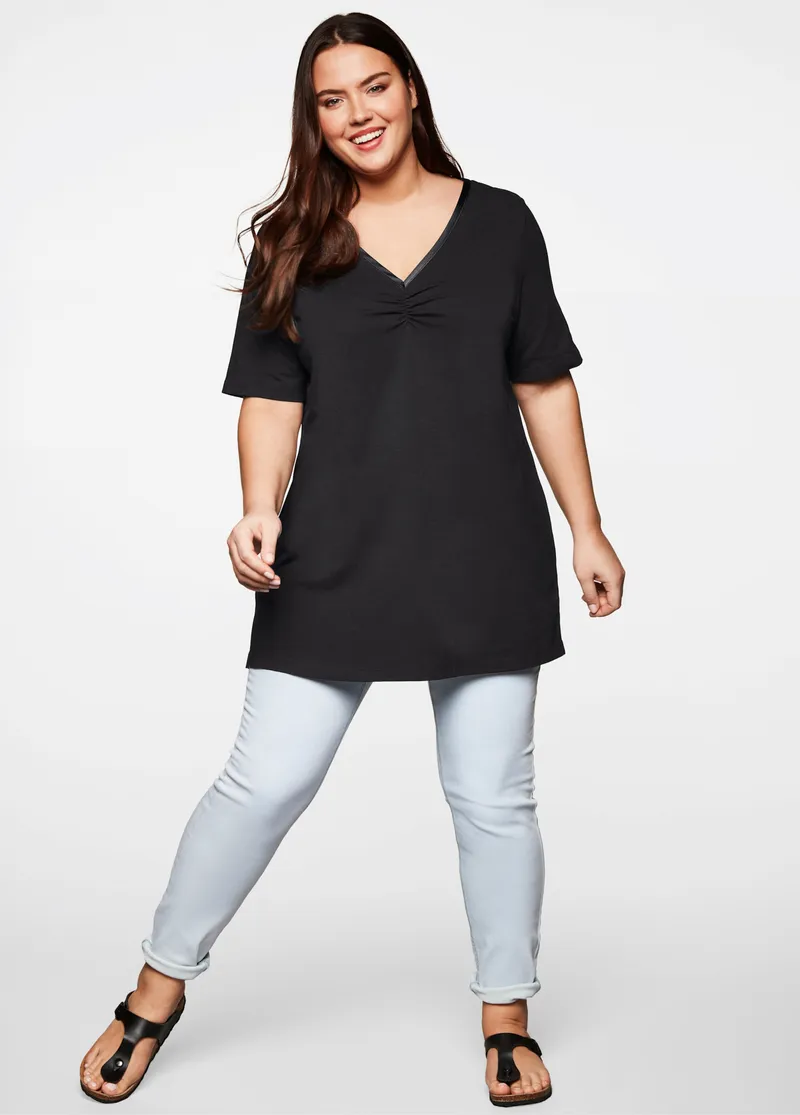 sheego Longshirt schwarz, Schwarz, – Produktbild 1 von 3