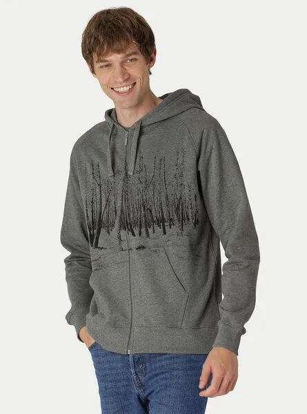 Peaces.bio - handbedruckte Biomode Peaces.bio - handbedruckte Biomode Herren Zip-Hoodie Woodland, Dunkelgrau, – Produktbild 2 von 2