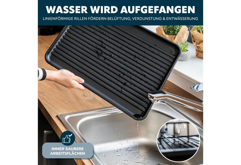 eluno Geschirrständer Metall-Abtropfgestell mit Abtropfschale für Geschirr mit Besteckhalter, Schwarz, – Produktbild 5 von 5