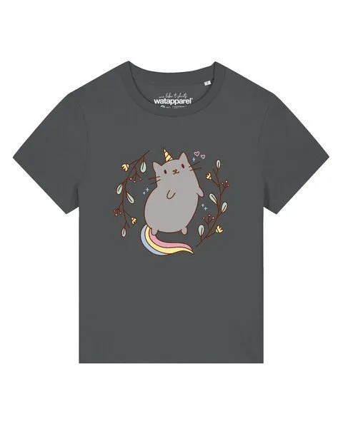 watapparel watapparel T-Shirt Frauen Unicorn Cat, Anthracite, – Produktbild 1 von 2