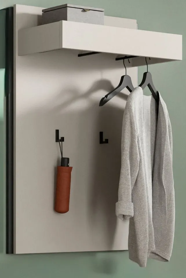 Inn.Furn Garderobenpaneel Nevia (Wandgarderobe in Kaschmir / Sand mit Schwarz, 75 x 106 cm), mit 5 Kleiderhaken und Kleiderstange, Beige, – Produktbild 4 von 5