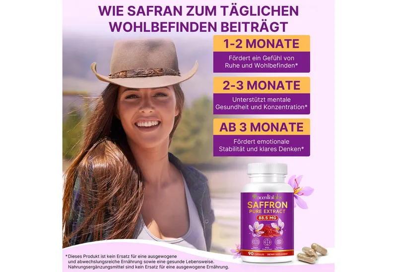 Acentiallabs Safran Saffron Pure Extrakt 88,5 mg mit Vit. B2 Hochdosiert Nahrungsergänzungsmittels, Softgels – Produktbild 6 von 7