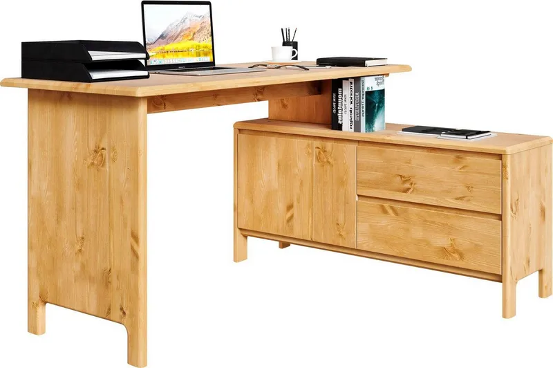 OTTO home Schreibtisch Luven, aus Massivholz, in 2 Breiten, variable Nutzung als Schreibtisch oder Eckschreibtisch, Beige, – Produktbild 1 von 8