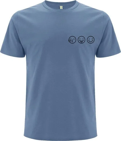 Spreecult Spreecult Smile - Bio und Fair - Männer Unisex T-Shirt - Smiley Emoji Shirt, Blau, – Produktbild 2 von 3