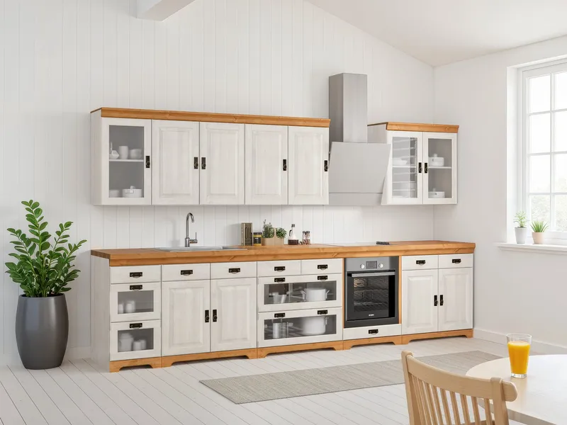 OTTO home Unterschrank Rügen Breite 40 cm, FSC® zertifiziert, Schubkästen mit Glaseinsatz, Weiß, – Produktbild 1 von 5