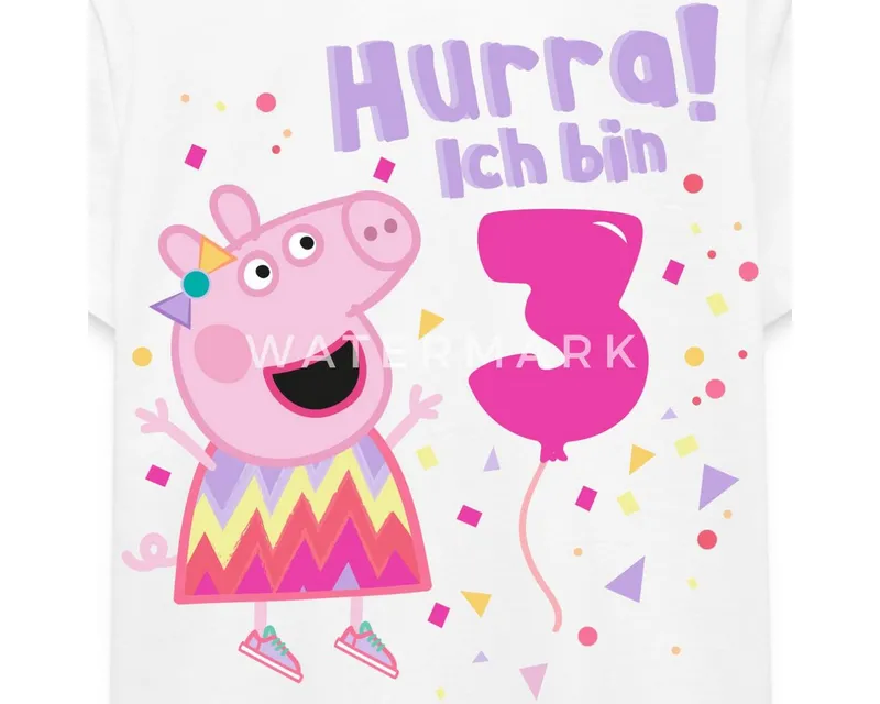 Spreadshirt T-Shirt Peppa Wutz Hurra Ich Bin 3 Jahre Kinder Premium T-Shirt (1-tlg) Normaler Schnitt für optimale Passform, Weiß, – Produktbild 2 von 5