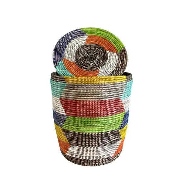 SWANE-Design SWANE-Design Afrikanischer Wäschekorb - Flachdeckel, Zick zack bunt (rot), – Produktbild 1 von 3