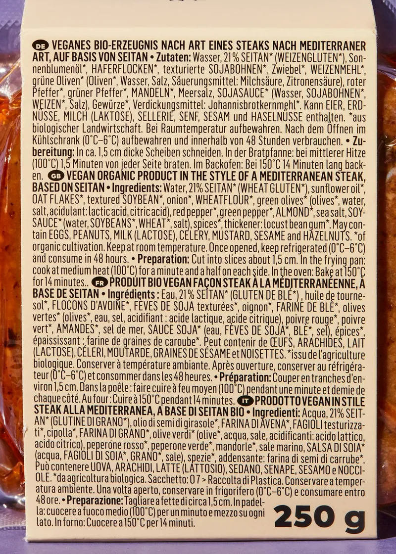 KoRo Veganes Bio Seitan Steak Mediterrane Art 12 x 250 g – Produktbild 4 von 5