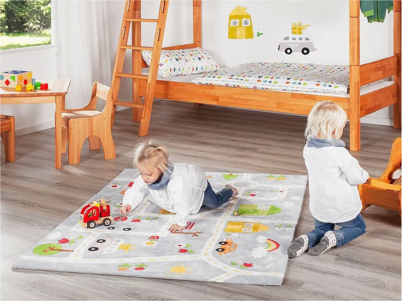 HANS NATUR HANS NATUR Kinderteppich Bio-Baumwolle "Spielstraße" Maße ca. 114 x 160 x 1,5 cm, Mehrfarbig, – Produktbild 2 von 2