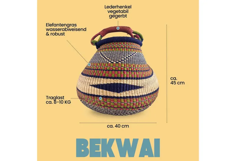 Maishameanslife Maishameanslife Einkaufskorb Bolga Gambigo - Bekwai - Rund, 35,00 l, Kunstvoll geflochtene Bolga Körbe – Charakterstücke voller Tradition, Bekwai, – Produktbild 1 von 4