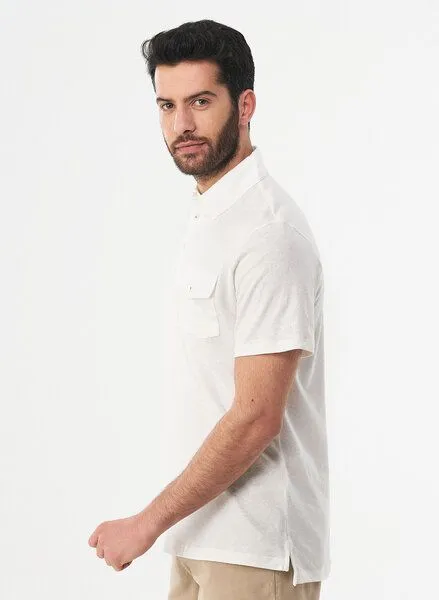 ORGANICATION ORGANICATION Poloshirt aus Leinengemisch mit Brusttasche, White, – Produktbild 4 von 4