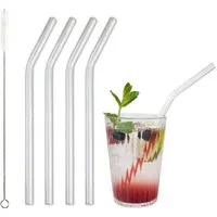 Contento Contento Glastrinkhalm gebogen 21 cm lang, 4 Stück auf Geschenkkarte, mit Reinigungsbürste – Produktbild 1 von 1