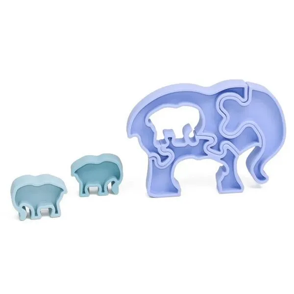 PETIKIDS PETIKIDS Montessori-Lernspielzeug aus Silikon – 3D-Puzzle: Elefantenmutter und ihre Jungen, Blau, – Produktbild 1 von 3
