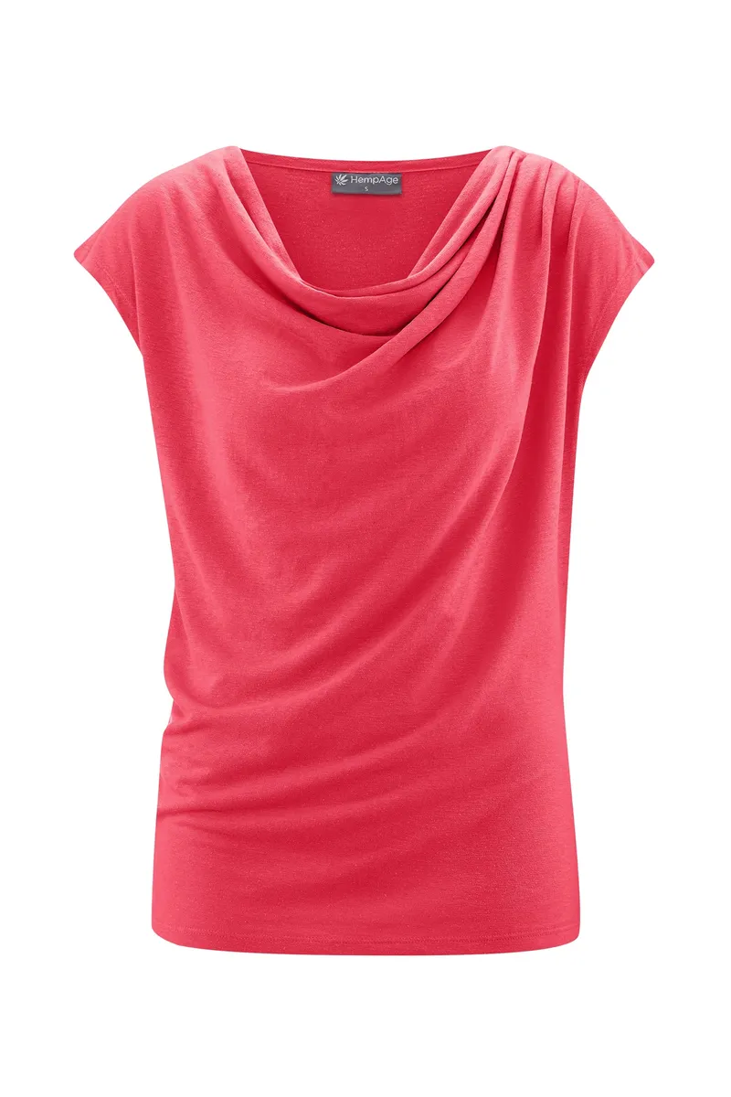 HempAge Hempage Damen vegan Top Mit Wasserfall Ausschnitt In Magnolienrosa, Rosa, – Produktbild 1 von 2