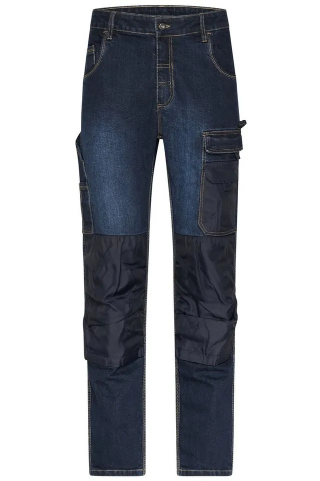 James & Nicholson James & Nicholson Arbeitshose Robuste Herren Arbeitshose aus Stretch-Denim-Jeans JN875 Reißfeste Dreifachnaht, Blau, – Produktbild 2 von 3