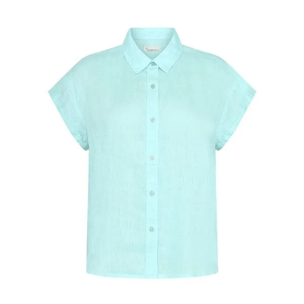 KnowledgeCotton Apparel KnowledgeCotton Apparel ASTER faltbares Kurzarm-Leinenhemd - Bio-Leinen - GOTS/Vegan, Hellblau (aqua-esque), – Produktbild 1 von 3