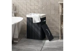 HOMCOM HOMCOM Wäschekorb schmal Wäschesammler mit Griff, für Schlafzimmer & Bad, Schwarz (Set, 1 St., Wäschekorb mit Wäschesack), 72L, Bambus, herausnehmbarer Wäschesack, Deckel – Produktbild 1 von 1