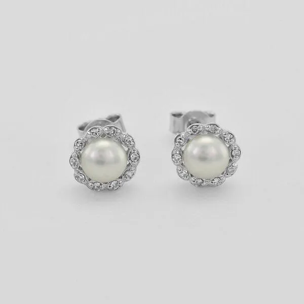 Eppi Eppi Silberne Halo-Ohrringe mit Diamanten und Perlen Arabella, Silber, – Produktbild 1 von 4
