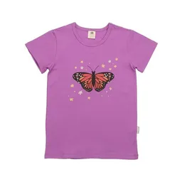 Walkiddy Walkiddy Kinder T-Shirt GOTS zertifiziert – Bio-Baumwolle, Lila mit Blumen- & Schmetterlingsmotiv – Produktbild 1 von 1
