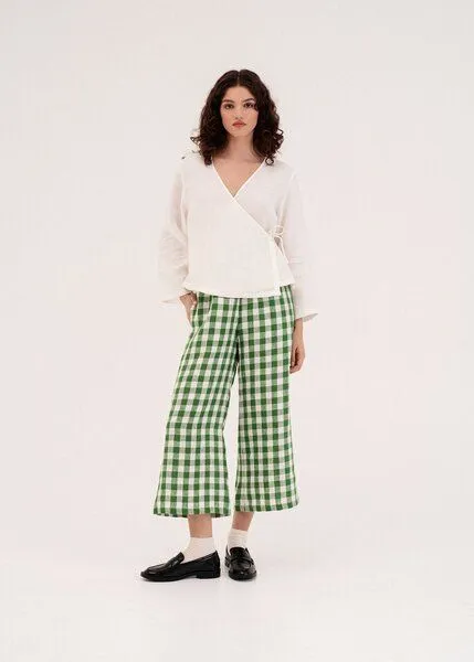AmourLinen AmourLinen Leinenhose Tokyo, Grünes gingham, – Produktbild 2 von 3