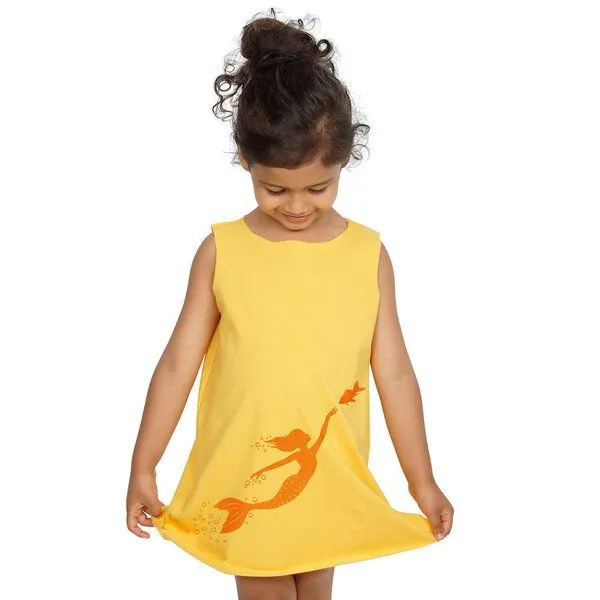 HANDGEDRUCKT HANDGEDRUCKT Meerjungfrau Kinderkleidchen, Maisgelb, – Produktbild 1 von 3