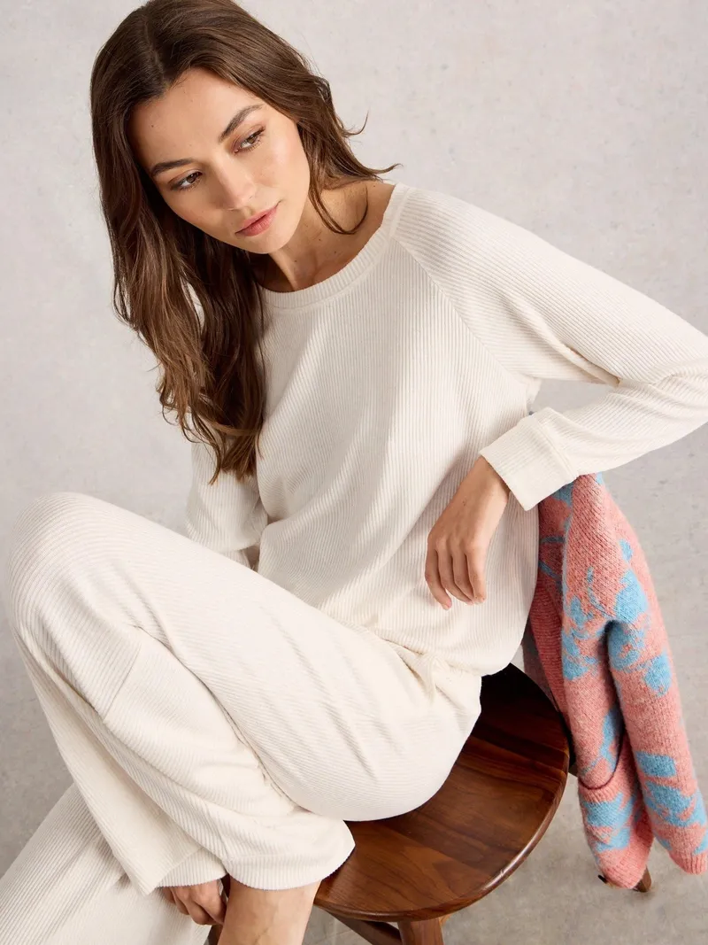 White Stuff Gemütliches Top aus Rippenjersey - L, Blasses elfenbein, – Produktbild 3 von 4