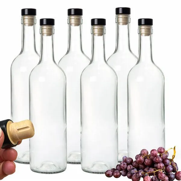 mikken mikken 6er Set Ölflasche 750ml Weinflasche Glasflasche mit Korken, Klarglas, – Produktbild 1 von 4