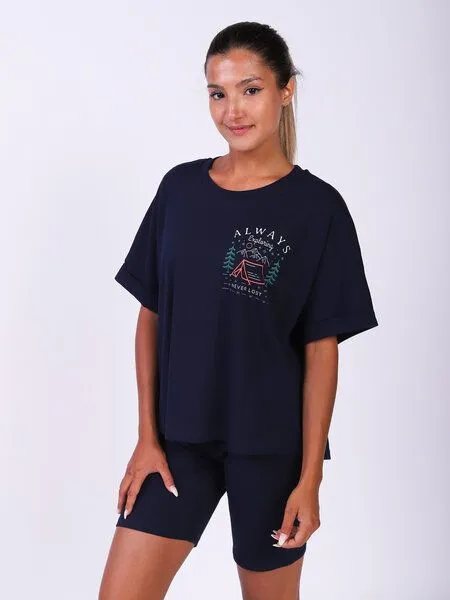 watapparel watapparel Oversize T-Shirt Frauen Always exploring never lost, French navy, – Produktbild 3 von 4