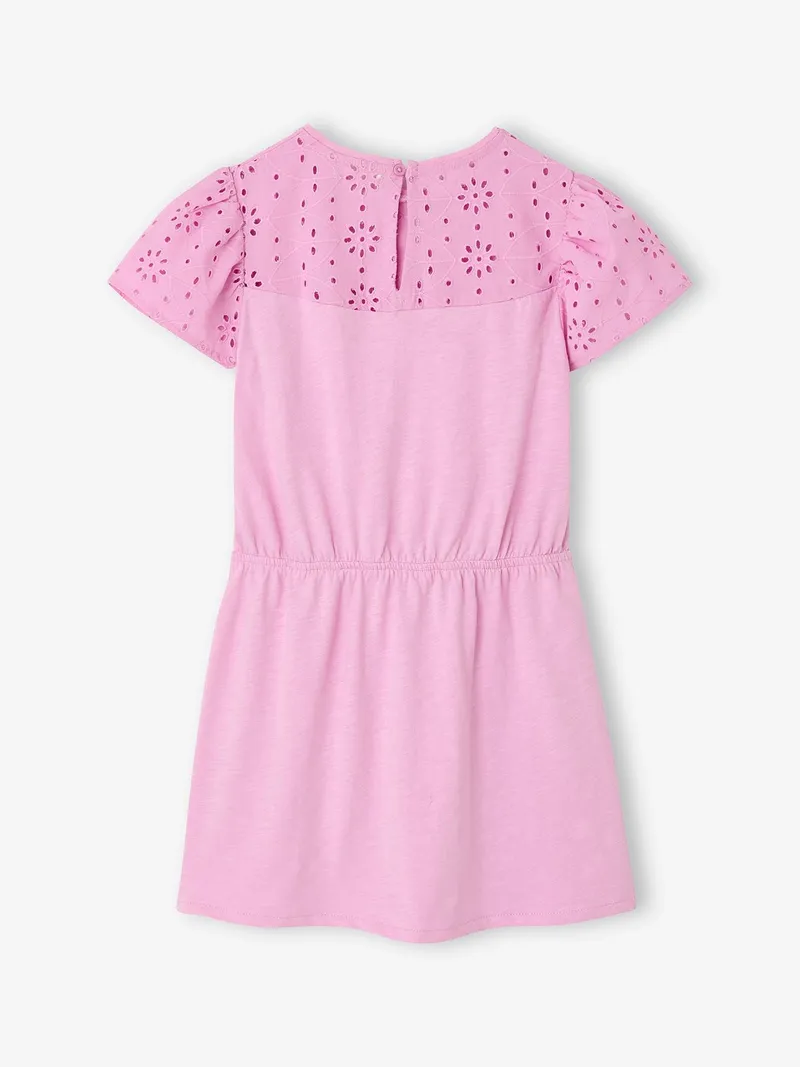 Vertbaudet Mädchen Kleid mit Lochstickerei, Malve, – Produktbild 2 von 4