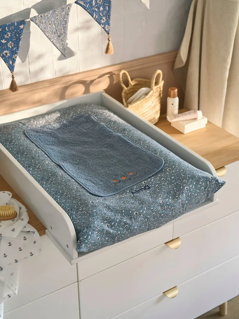Vertbaudet Baby Wickelauflage-Set INDIEN BLUME, Blau bedruckt, – Produktbild 2 von 3